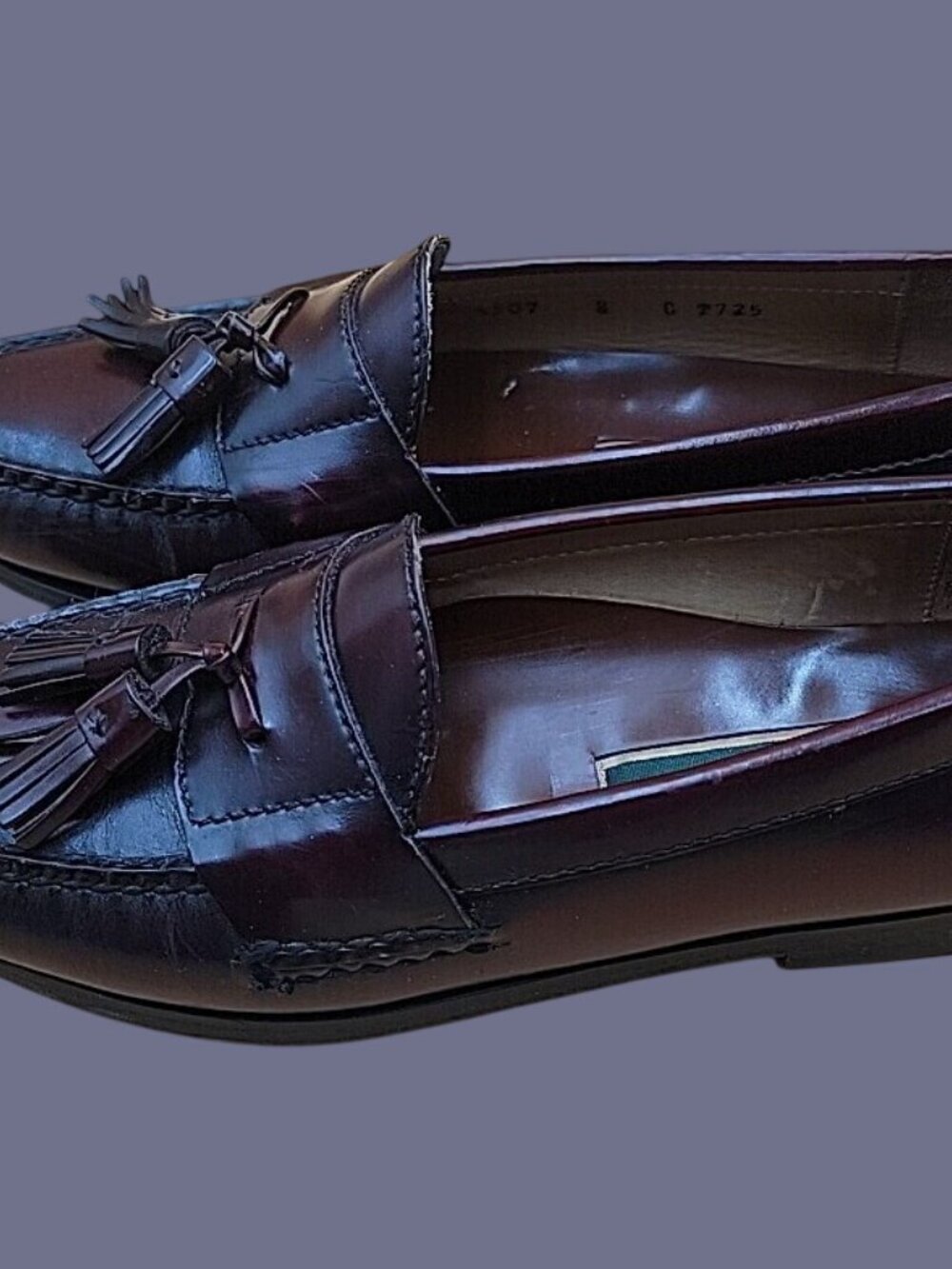 Cole-Haan Men’s Burgundy Tassel Polished Leather Loafers Dress Shoes Slip On SZ8 - Picture 3 of 12